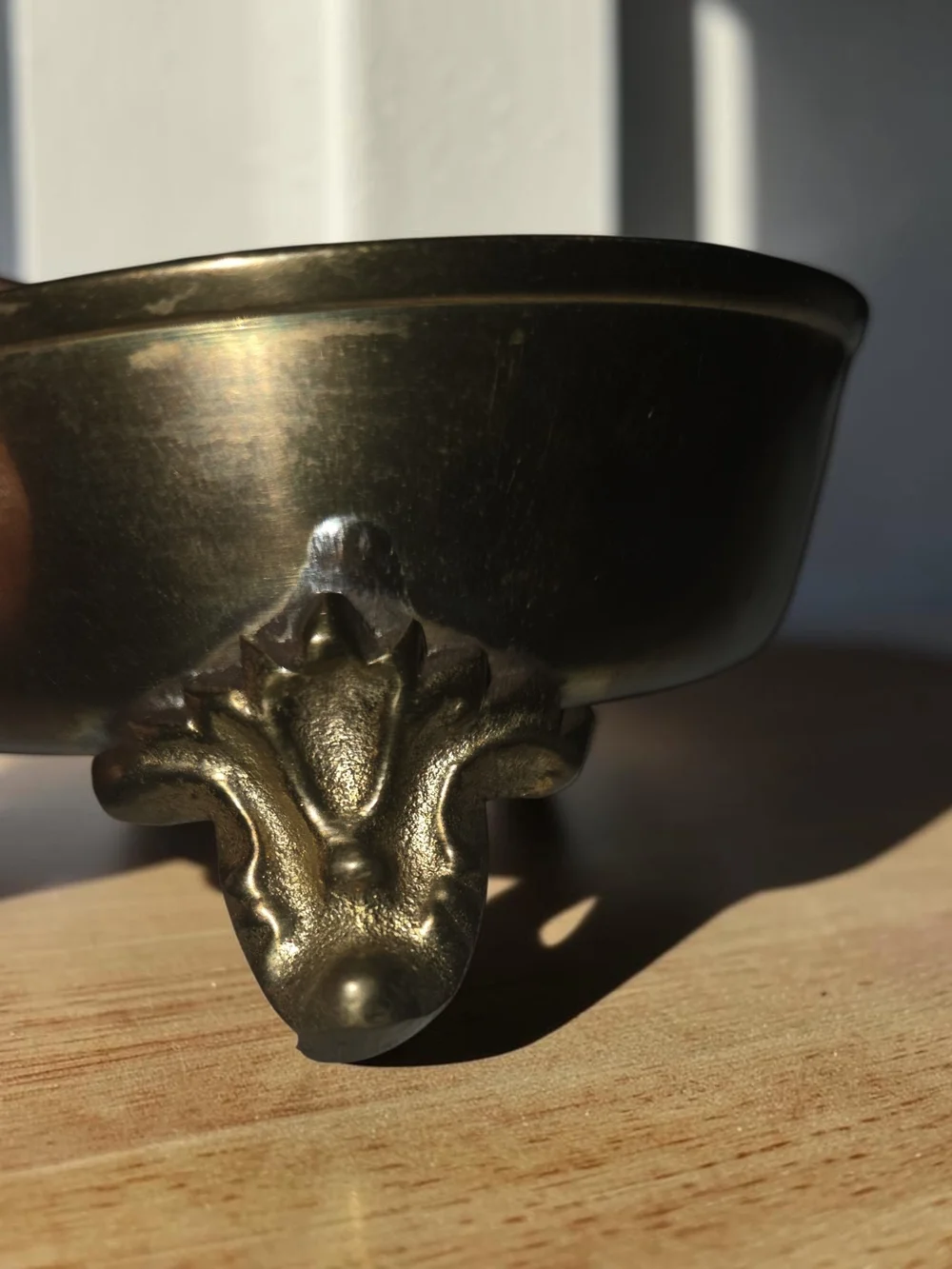 Vintage Brass Footed Trinket Box with Mother-of-Pearl Lid